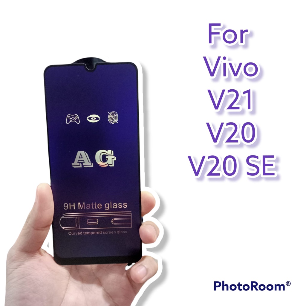 MATTE Blue Ray 9H Vivo V21 V20 V20 SE Tempered Glass FULL GLUE NO Sidik Jari ANTI RADIASI