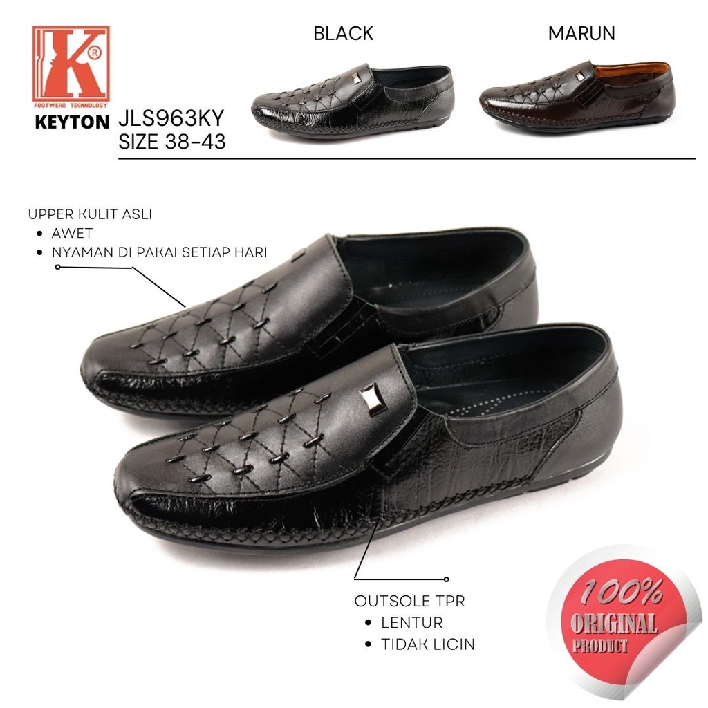 Sepatu Pria Slip On Loafer Pantofel Kasual Kulit Asli KEYTON JLS963 Original