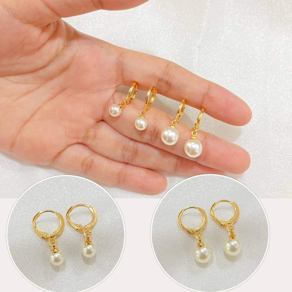 Anting Mutiara Bulat Lapis Emas Aksesoris Perhiasan Wanita L21E