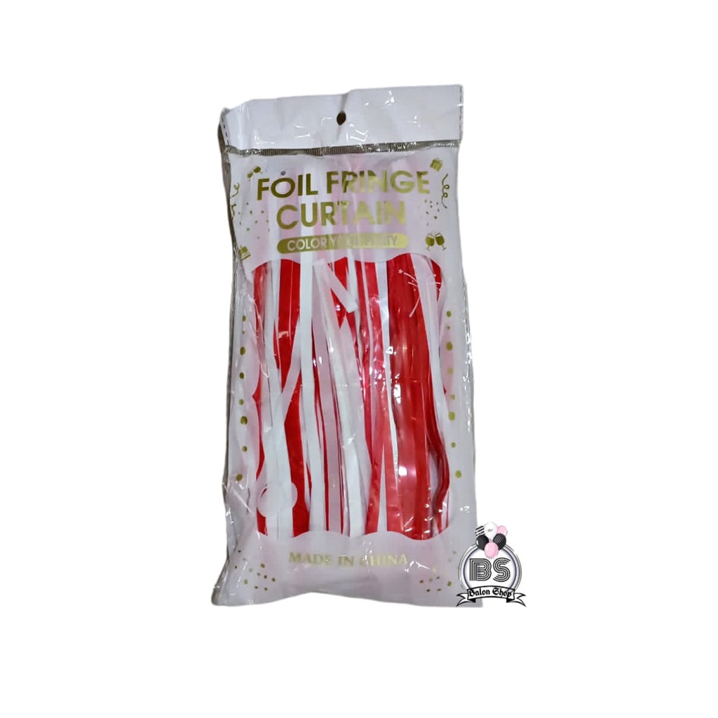 TIRAI DEKOR WARNA MERAH PUTIH / TIRAI DEKOR / FOIL FRINGE CURTAIN / TIRAI PESTA / TIRAI ULANG TAHUN