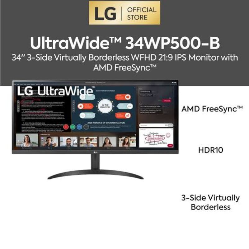 Monitor LED LG 34WQ500 IPS Ultrawide HDR Freesync | 34WQ500-b 34wp500