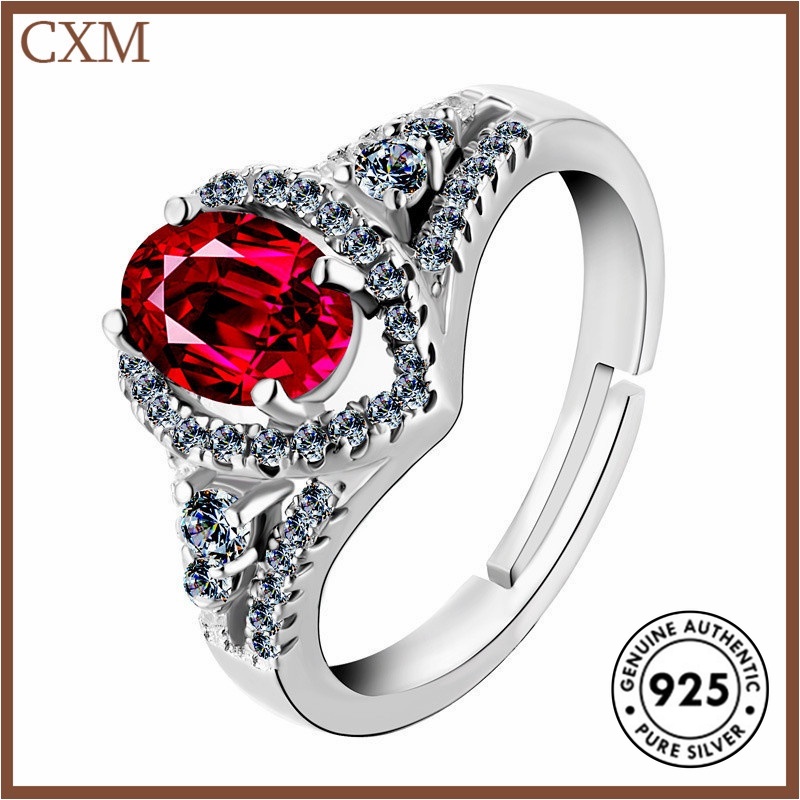 Cincin Sterling Silver 925 Model Terbuka Dengan Ruby Elegan Untuk Wanita