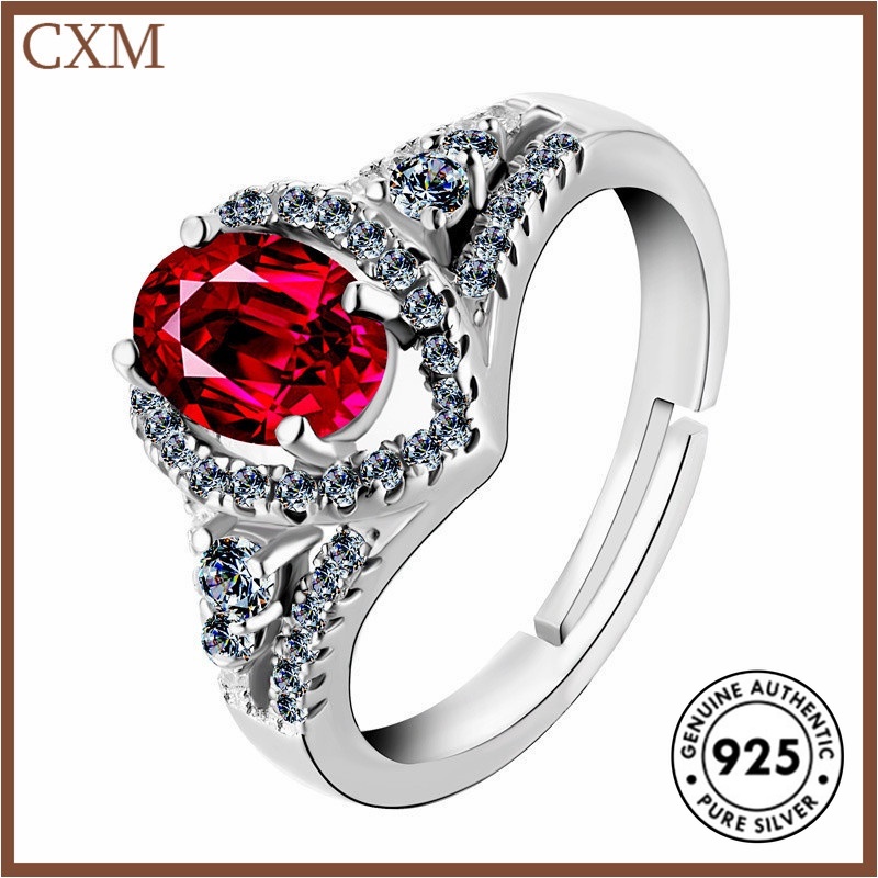 Cincin Sterling Silver 925 Model Terbuka Dengan Ruby Elegan Untuk Wanita