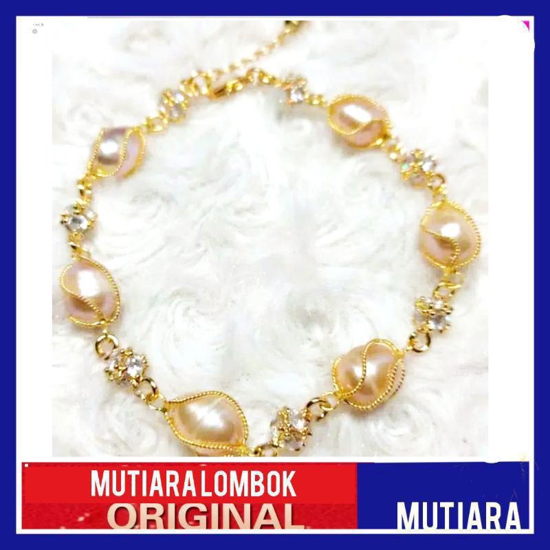 gelang mutiara air tawar asli lombok mutiara lombok perhiasan wanita gelang rhodium lapis emas