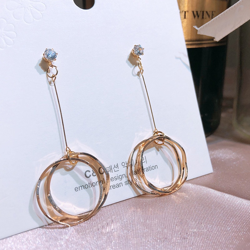 Anting Tusuk Gantung Panjang Bahan Sterling silver 925 Bentuk Bulat Warna Gold Untuk Wanita