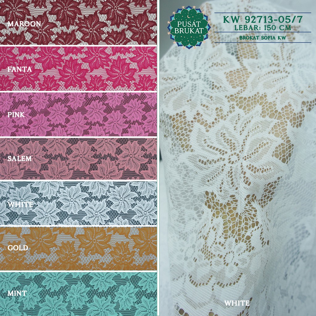 KAIN BRUKAT LACE KEBAYA METERAN / BROKAT MALIKA MOTIF BUNGA  - NOVA KW 92713 [harga per 0.5m]