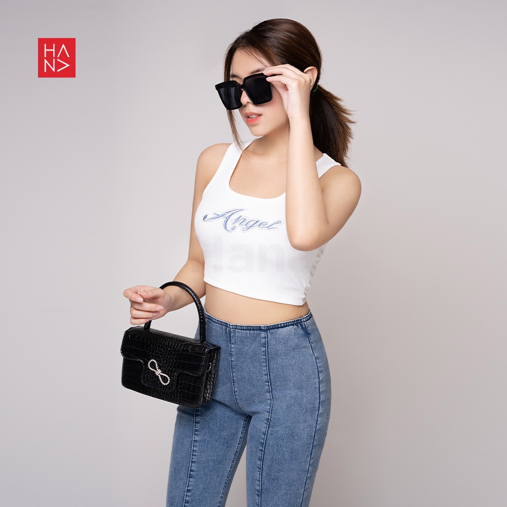 HanaFashion - Angel Crop Tank Top Rajut Atasan Wanita  - TT195-White Suzy Knit