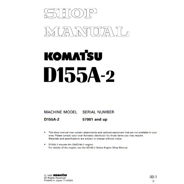

shop manual komatsu D155A-2