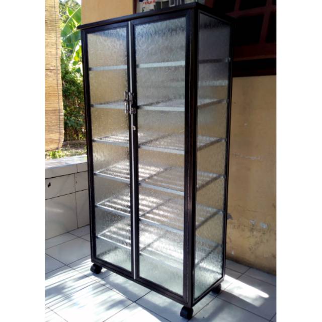  Rak  Sepatu  Aluminium Frame Coklat Kaca  Es 7 Susun Roda 