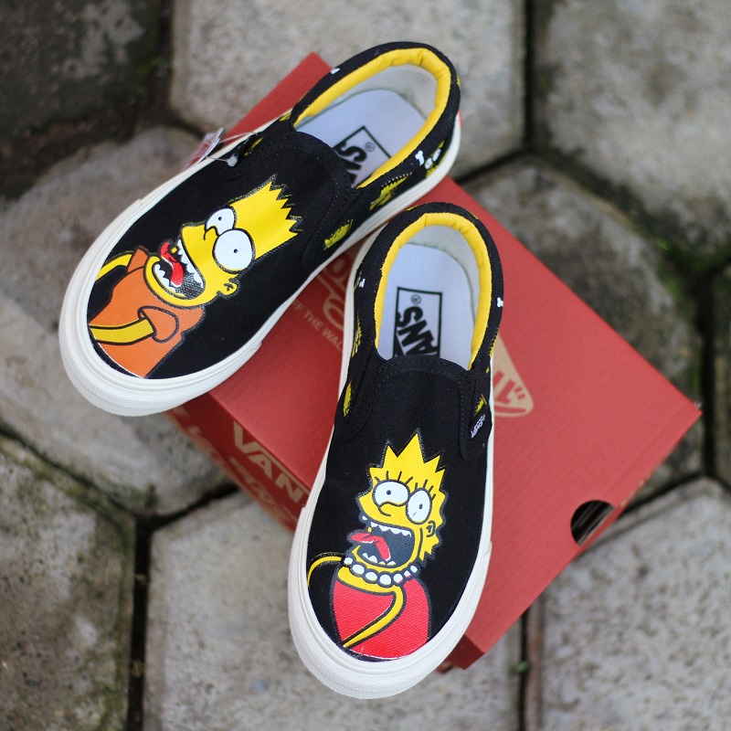 PROMO BEST QUALITY Sepatu Anak Vans Slip On The Simpsons Bart Lisa Black, Tapak Gum Outsole Anti Slip, Tag Made in China, Import Premium