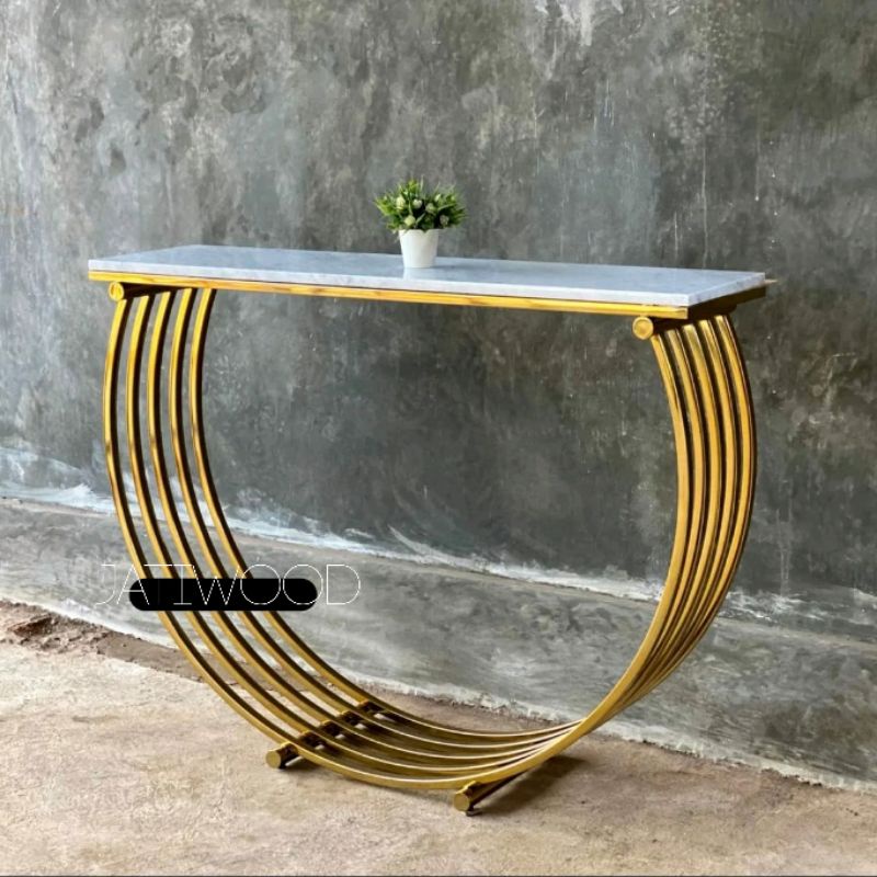 Meja console minimalis modern stainless, meja pajangan marmer carara