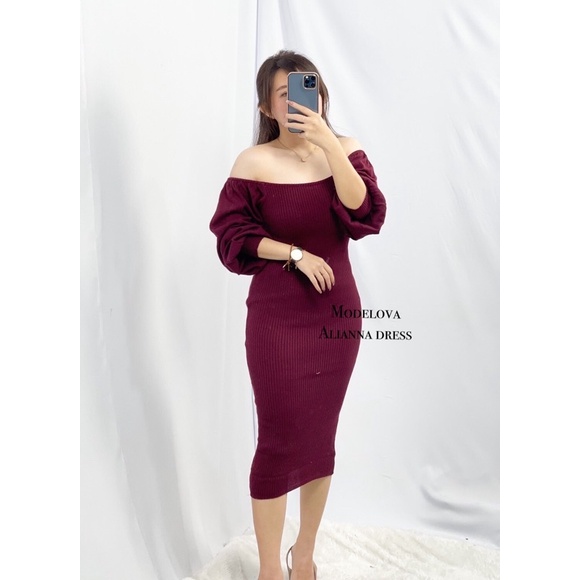 MDLV ~ DRESS ALIANNA PJ RAJUT DRESS RAJUT DRESS BODYCON DRESS RAJUT LENGAN PANJANG FASHION WANITA