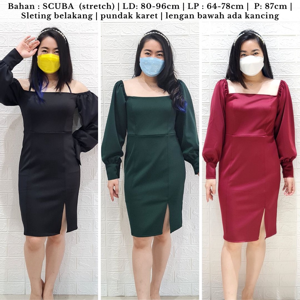 3704 kila sabrina dress square neck sabrina shoulder dress pesta dress natal