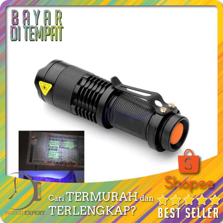 PROMO Senter LED 395nm UV + Baterai + Charger + Box