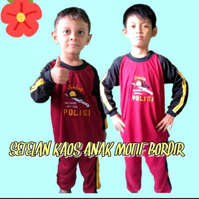Baju setelan Kaos "POLISI" anak lengan panjang warna merah