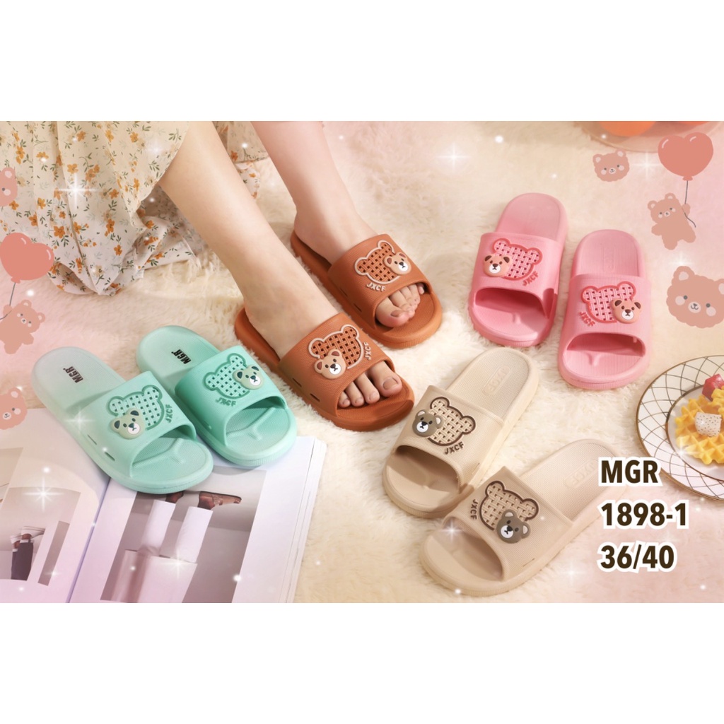 Sandal Slop Kamar Karet Wanita Bear Beruang Cute Cantik Lucu Impor MGR Mokaya Balance (1898-1)/ Size 36-40