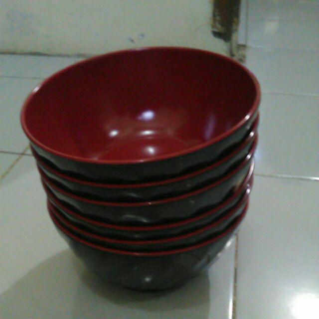 2 Pcs Mangkok Ulir Miring Merah Hitam 7 Inchi Golden Dragon W-07a3