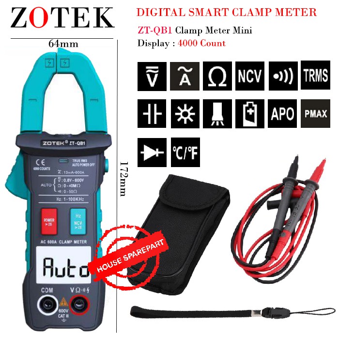 Zotek ZT-QB1 Smart Clamp Meter Tang Ampere Mini 600A Current TRMS