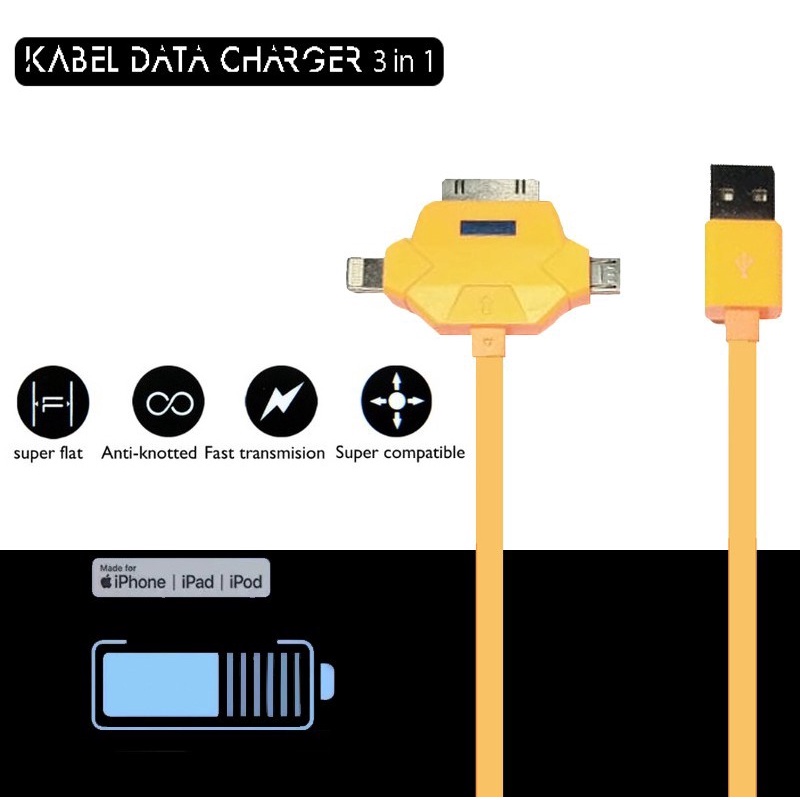 Kabel Data Fast Charging 3 in 1 Micro / Lightning / iPad