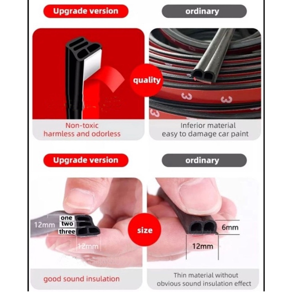 Karet Peredam Suara Pintu Mobil 3 Layer Peredam Kap Mesin Mobil 3 Lapis - List Karet Pelindung Peredam Pintu Mobil - Karet Peredam Pintu Mobil Universal 3 Layer