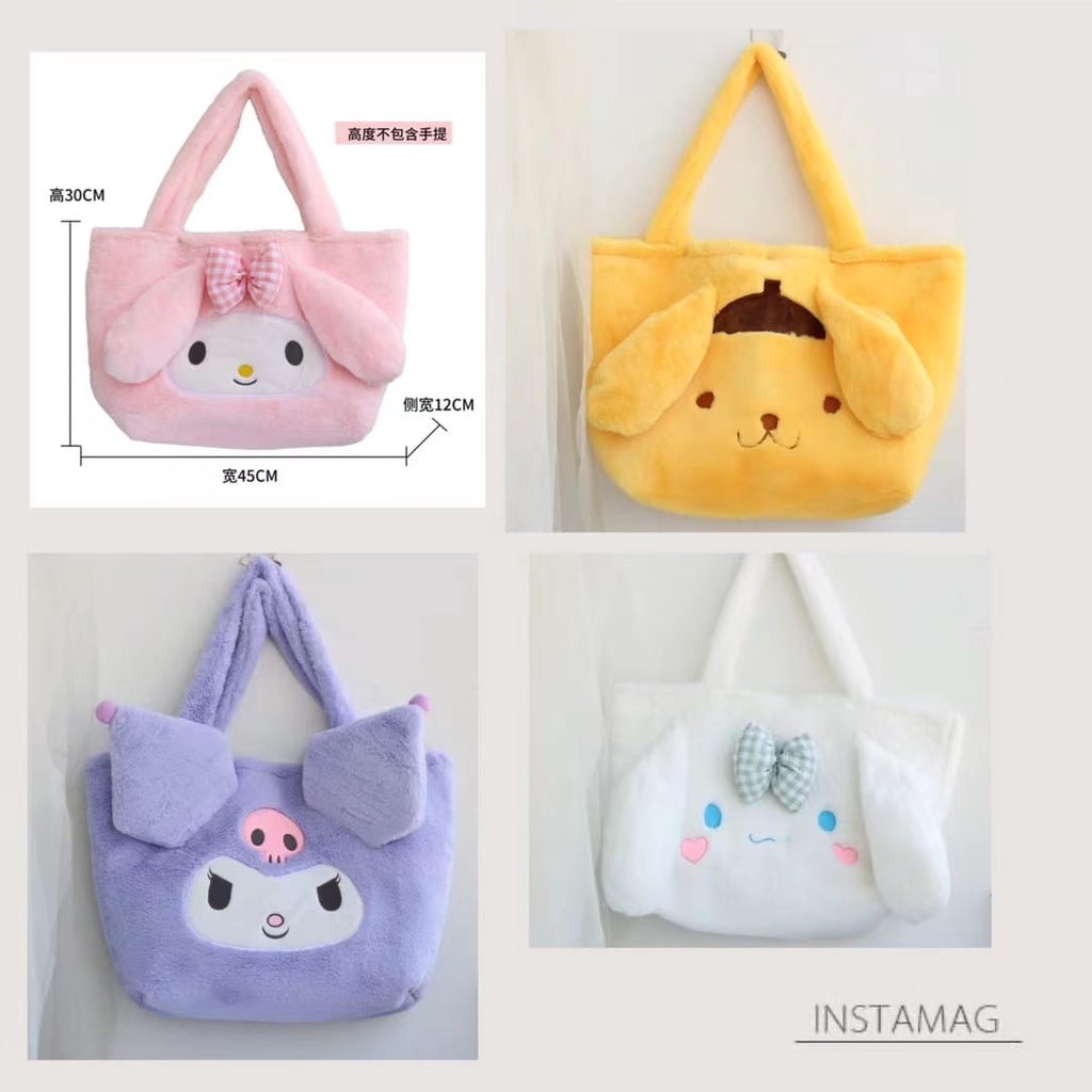 Tas Tote Bag Melody Kuromi Cinnamoroll Bahan Plush