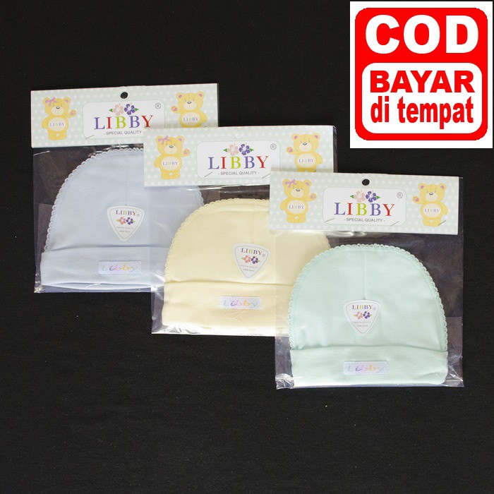 Libby Topi Bayi Polos Newborn 0-3m - Topi Kupluk Bayi Polos