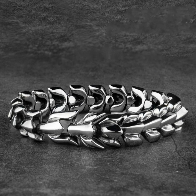 Gelang Panjang 20cm Desain Naga Tengkorak Bahan Titanium Steel Warna Silver Gaya Retro Punk Untuk Pria