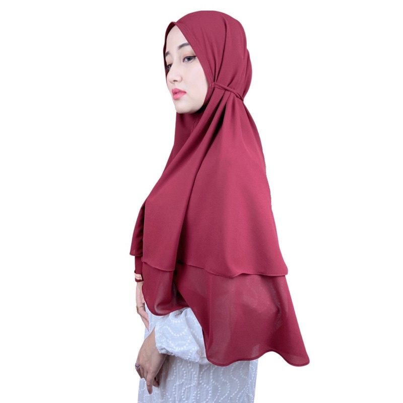 Nouri Avani - Hijab Bergo Jilbab Khimar Ceruty Baby Doll Instant Tali 2 layer Ceruti Syari Premium