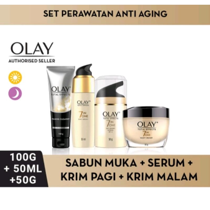 Paket Lengkap Olay 7 in 1 Anti Aging Skincare + Facial Wash + Serum + Day
