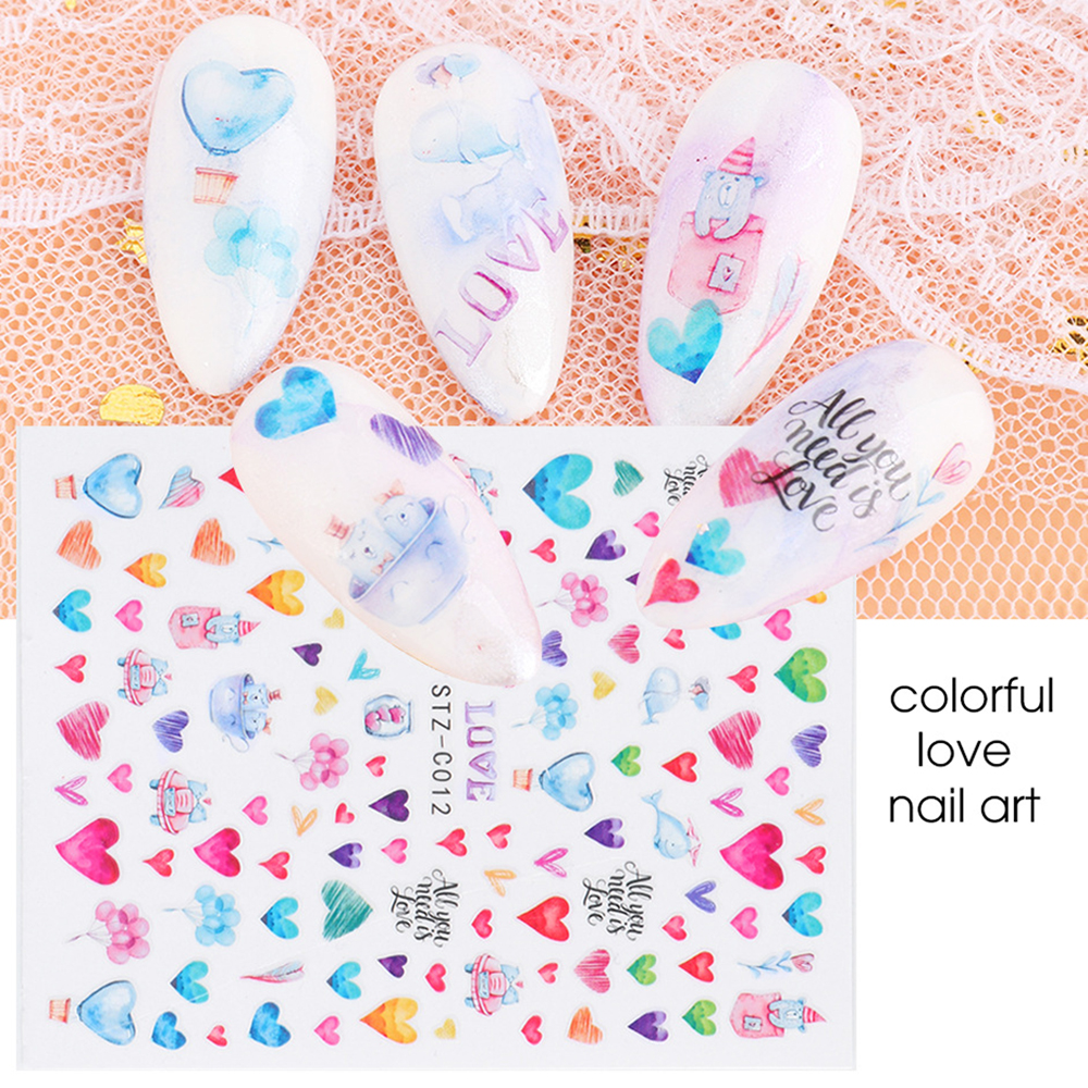 Mxbeauty 1pc Stiker Kuku 3d Motif Hati Aksen Glitter Untuk Aksesoris Nail Art / Manicure Diy