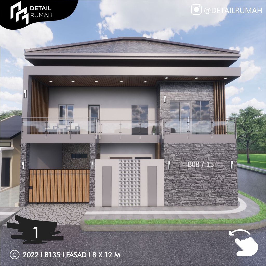 Desain Rumah Konsep Industrial 8x12 M Meter 2 lantai