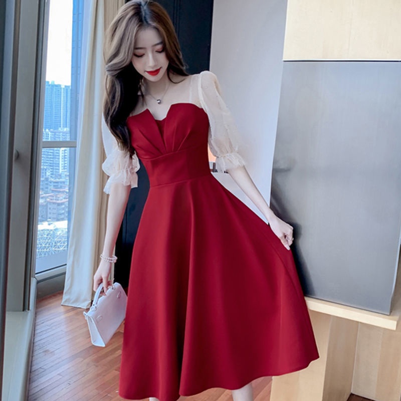 Wine red bride toast 2022 spring new wedding engagement party party small dress can be worn at ordin