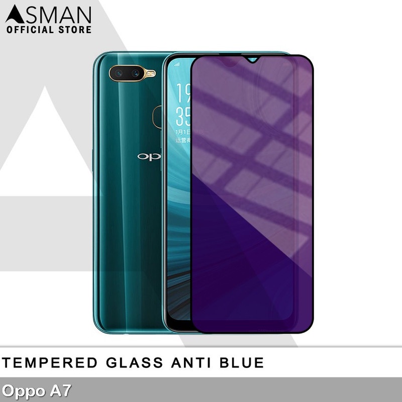 Tempered Glass Blue Light Full Lem OPPO A7 Anti Radiasi