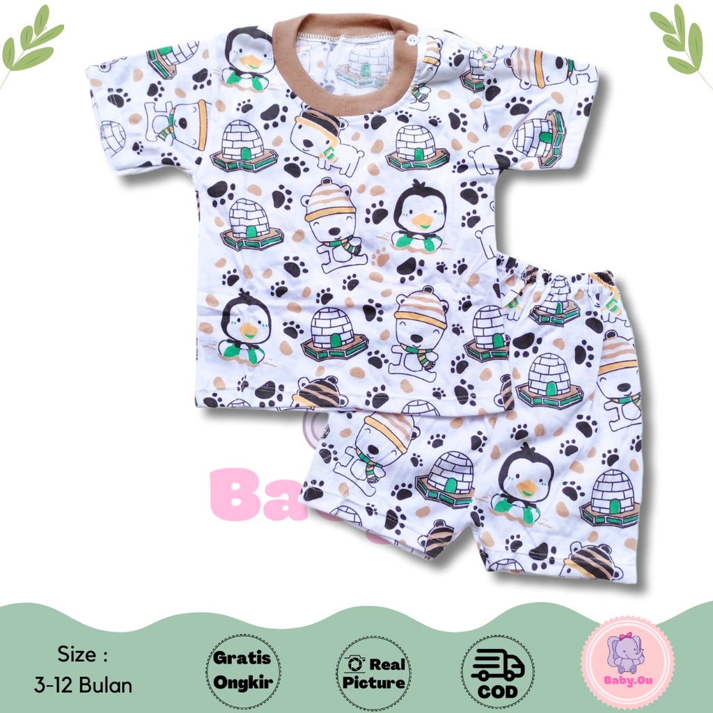 Setelan Baju Bayi Lengan Pendek Celana Pendek Motif Pinguin / Setelan Pendek Bayi Murah / Baju Bayi Pendek / Baju Harian Bayi / Baby.ou_