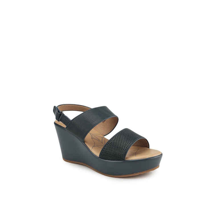 SANDAL WEDGES KULIT OBERMAIN WANITA ORIGINAL SLINGBACK BIRU NAVY OW33