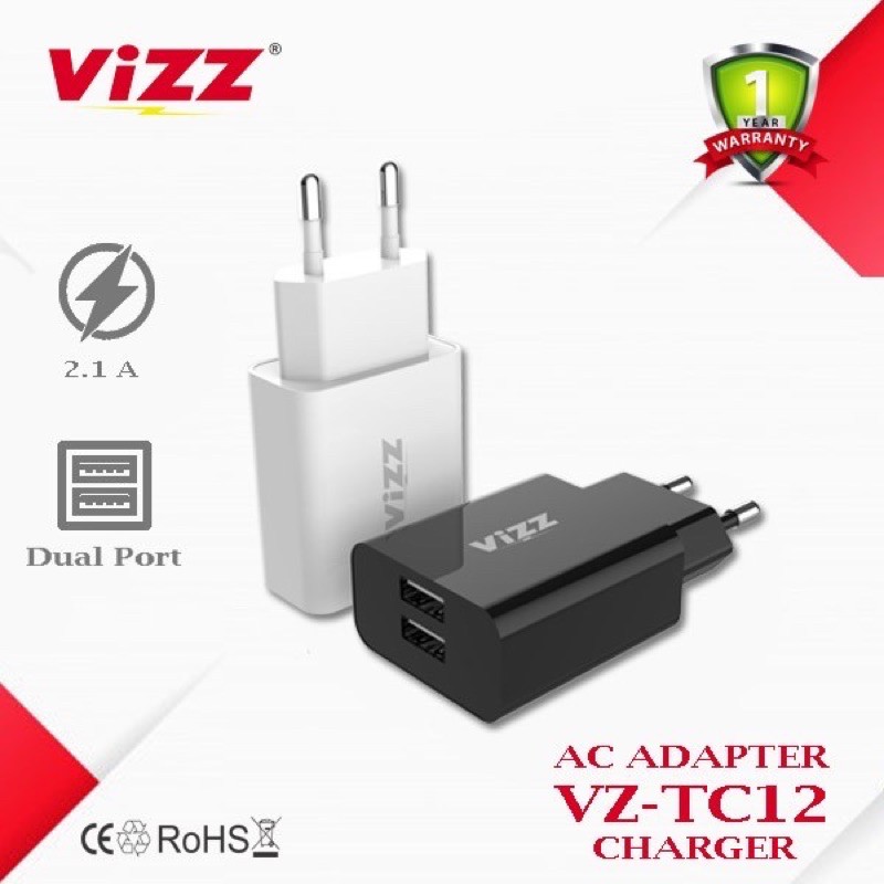 Batok Charger Vizz TC12, TC18 2USB 2,1A Travel Adaptor Cas