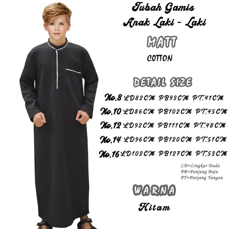 Jubah Anak Laki Laki GAMIS ANAK PREMIUM Baju Koko Jubah Anak Laki Laki Tanggung tangan panjang terbaru-Hitam