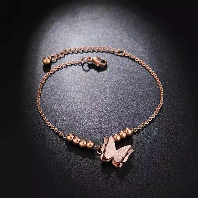 GG Gelang Kaki Titanium Premium Aksen Kupu-Kupu Biji Lada #GK-