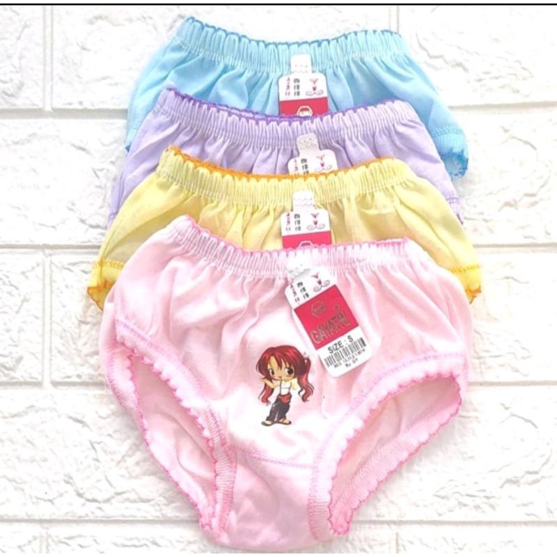 Paket Isi 6 Pcs Celana Anak Perempuan Cd Polos Stiker Lembut Halus Dan Nyaman Dipakai