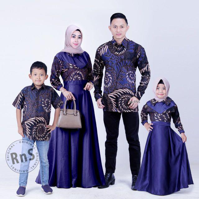 Batik couple keluarga modern terbaru set couple batik keluarga gamis jumbo valvet navy-NO 1 NAVY