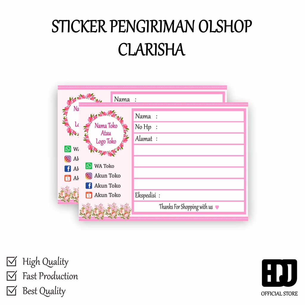 Clarisha / sticker label pengiriman olshop custom / label pengiriman custom / shipping label custom 