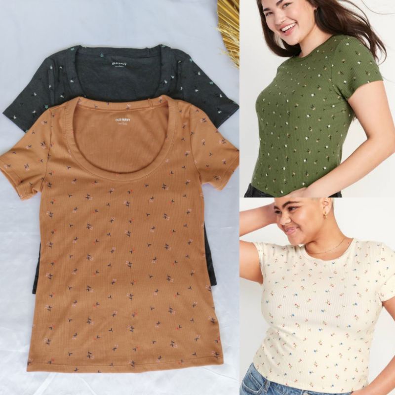 OLDN*VY RIBBED KNIT PRINT T SHIRT/BLOUSE WANITA