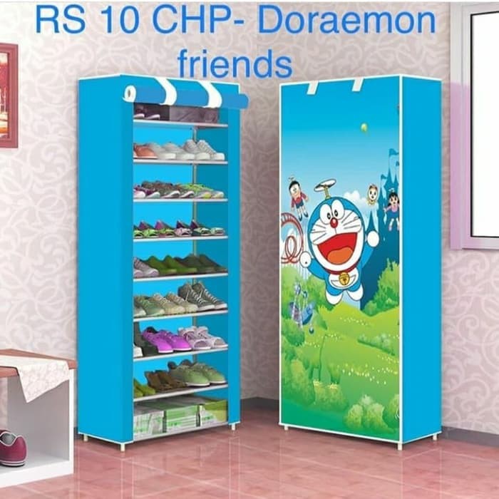 LEMARI SEPATU PORTABLE MOTIF HELLO KITTY DAN DORAEMON