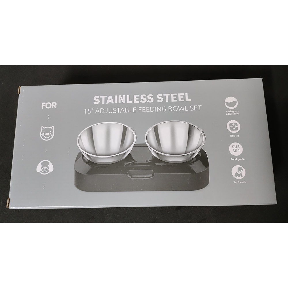 OMEKA Tempat Makan Hewan Peliharaan Kucing Anjing Feeding Dishes Double Bowl Stainless Steel - ORM10