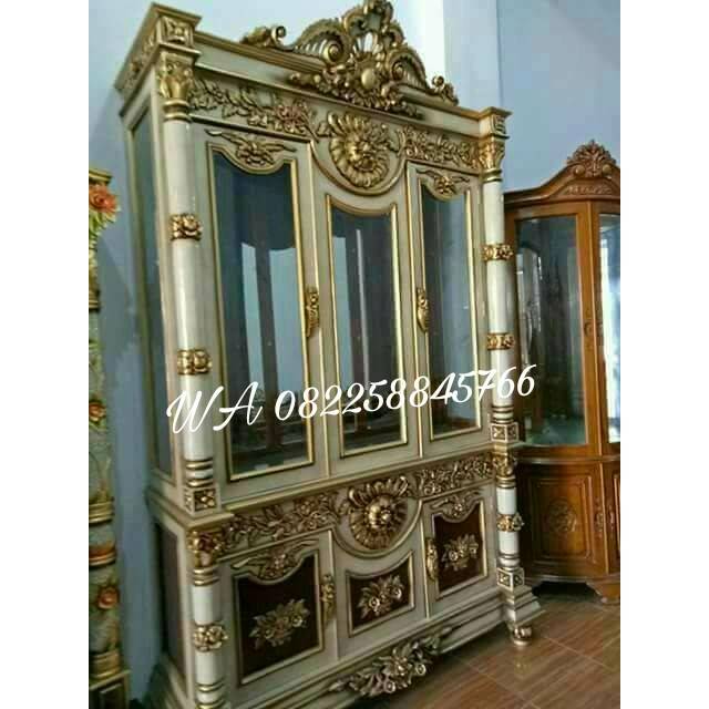 Lemari Pajangan Shima Kayu Jati Ukir, Lemari Hias Ruang Tamu Kayu Jati Jepara