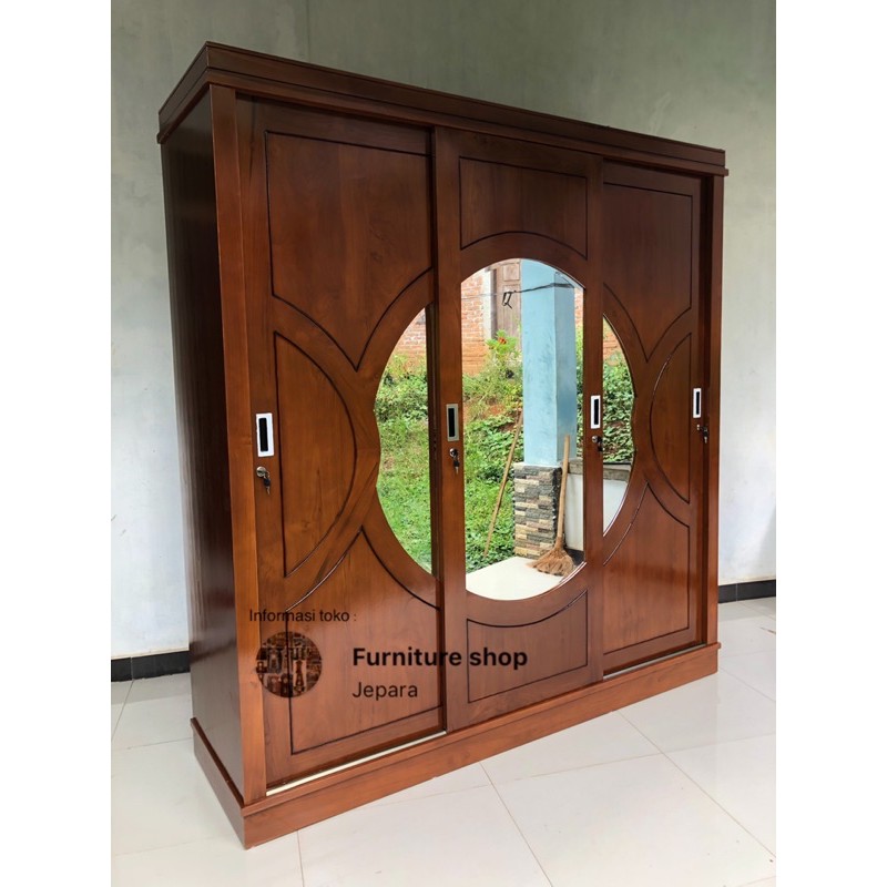 lemari pakaian pintu 3 sliding  2meter kayu jati