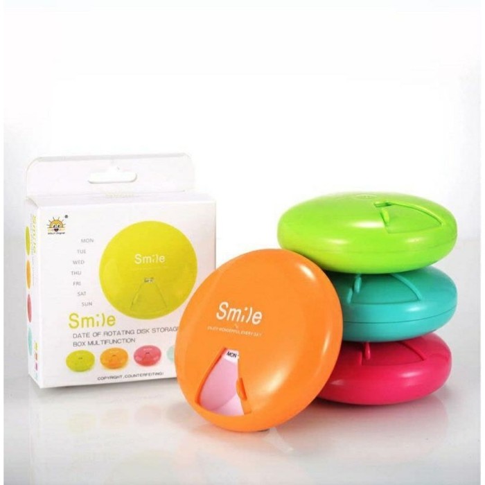 Kotak Obat Bentuk Bulat 7 Grid/ Tempat vitamin suplemen Limited Smile Kotak Obat Bulat Kotak Pil