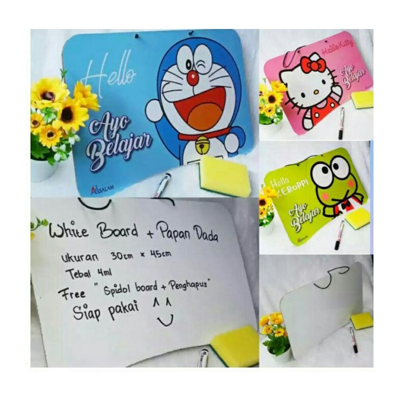 

PAPAN TULIS WHITE BOARD KARAKTER FREE SPIDOL + PENGHAPUS
