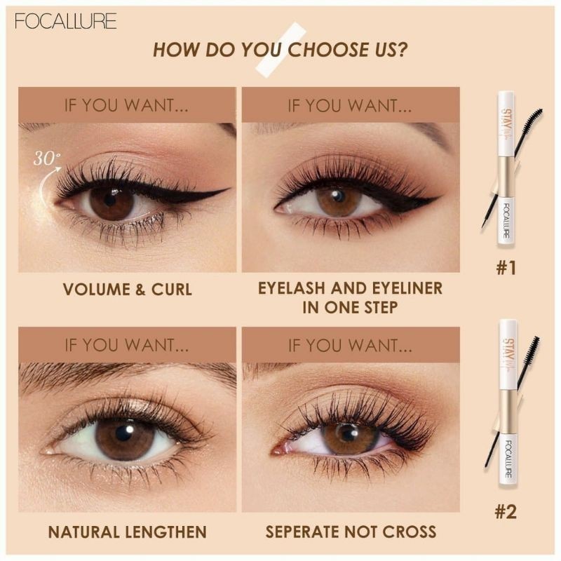 ★ BB ★ FOCALLURE 2 In 1 Waterproof Maskara &amp; Eyeliner - Mascara &amp; Eyelash Primer - FA160 - FA 160