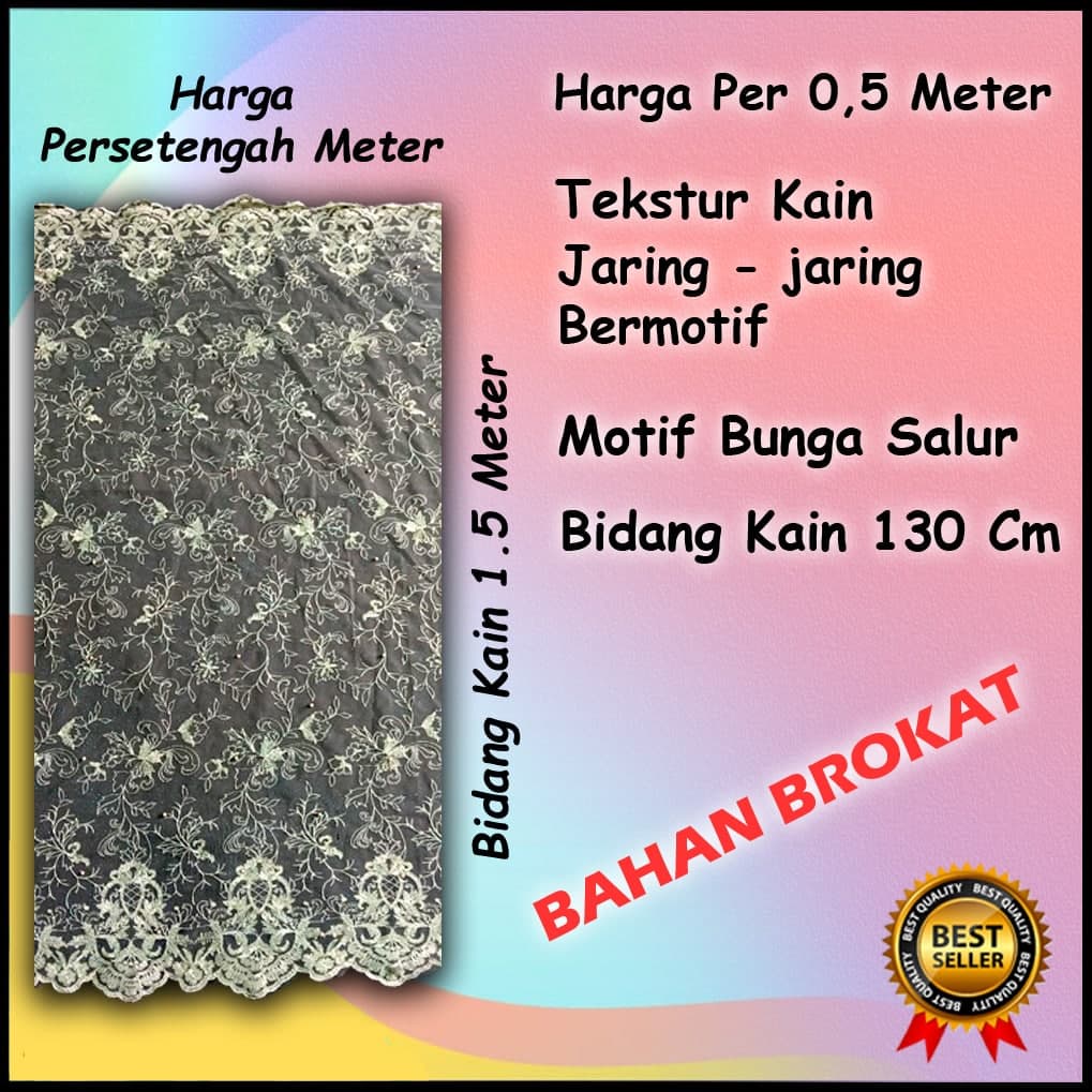 Bahan bakal brukat tile mutiara baju kebaya kurung melayu meteran